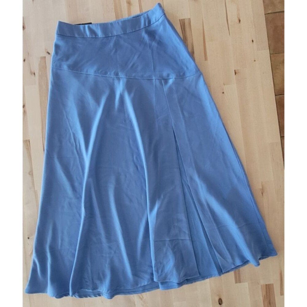 Vintage Banana Republic Blue Satin Midi Skirt Slit Boho Y2k Cottage Preppy SZ 6